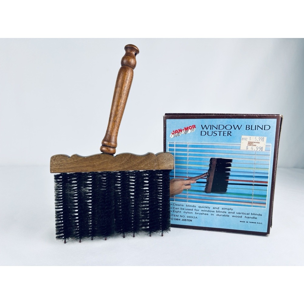 Rare Vintage 1980s 80s Window Metal Blind Duster Cleaner Brush Hand Held Wood